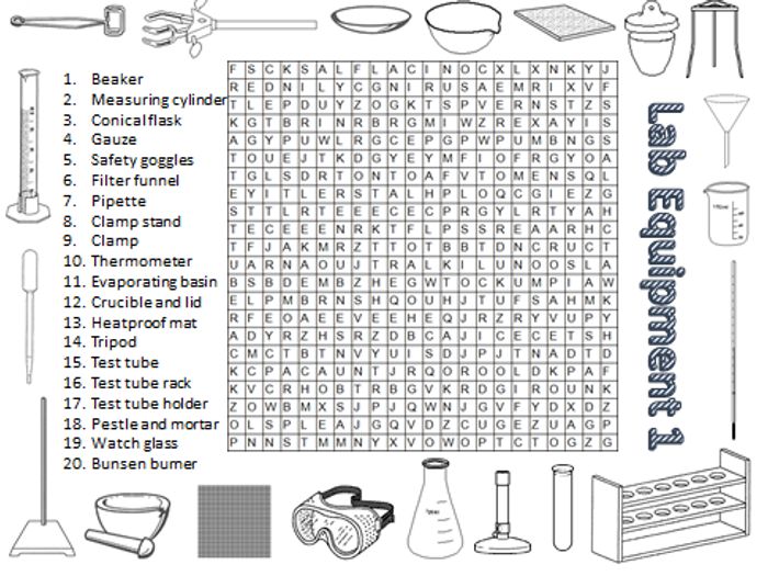 Chemistry lab equipment word search answer key